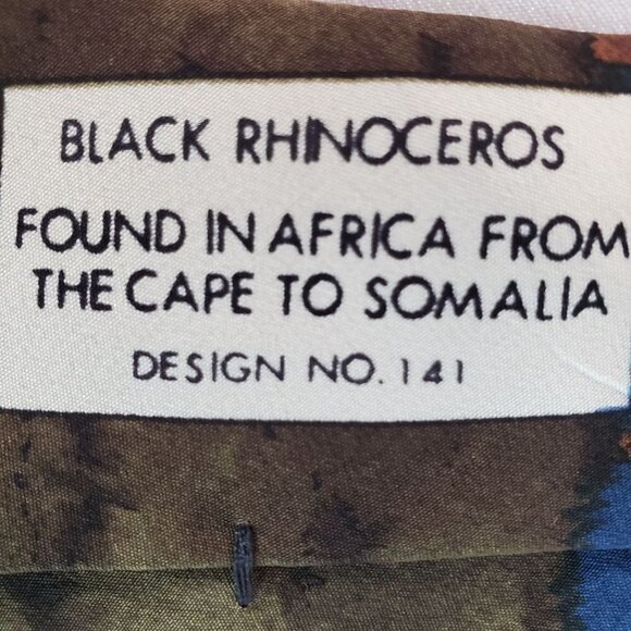 1991 Vintage WWF Silk Tie #141 Black Rhinoceros Blue Mlticolor Mens 4.5" x 60" - Picture 4 of 9